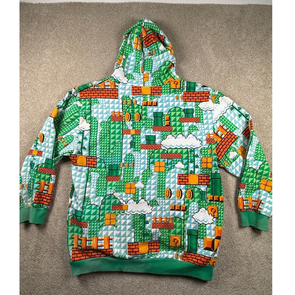 Nintendo Super Mario Bros All Over Print Zip Hoodie Mens Large World 1-1 Pixel - Picture 5 of 6